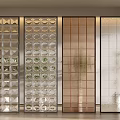 Modern Decorative Room Dividers With Geometric Glass Panels And Wooden Grille Designs