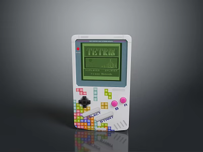 Retro Handheld Game Console With Tetris Display And Colorful Block Buttons 3d model