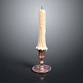 Burned Candle On Copper Candlestick Holder With Melted Wax Dripping Design