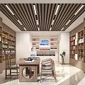 Modern Tobacco And Liquor Store Interior With Wooden Shelves Stocked Products Lighting And Table