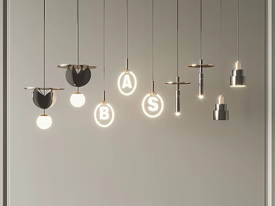 Modern Hanging Pendant Lights with Illuminated Letter Design Geometric Shapes and Glass Bulbs 3d model