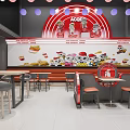 Modern Red Themed Restaurant Interior With Counter And Food Displays