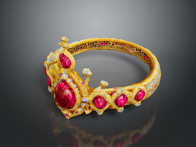 High Quality Gold Plated Hardware Tool Adorned With Red Gemstones And Diamonds 3d model