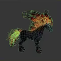 Mythical Black Horse with Fiery Red Mane Tail and Feather Like Details in Fantasy Design