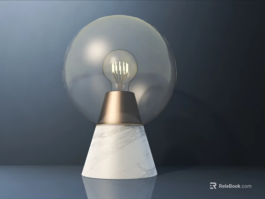 Modern Table Lamp With Transparent Spherical Lampshade White Marble Base And Golden Connecting Part 3d model 