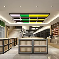 Modern Supermarket Interior With Spacious Layout Shelves And Geometric Ceiling Lighting 3d model