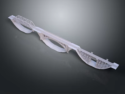 White Bridge 3D Model with Arched Structure and Lattice Design on Dark Background 3d model