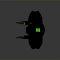 Futuristic Sci-Fi Aircraft With Black Body Green Accents Winged Frame Spherical Core And Weapon Attachments