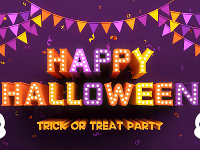 Halloween Trick or Treat Party Decor With Colorful Pennant Banners And Decorative Letters 3d model