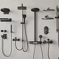 Modern Black Shower Systems With Handheld Rainfall Heads And Wall Mounted Controls 3d model