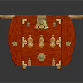Red Entryway Cabinet Side Cabinet With Golden Decorations Gourd Shaped Accents And Black Top