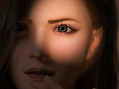 Close Up Portrait Of Woman With Long Hair Soft Light And Hand On Cheek 3d model