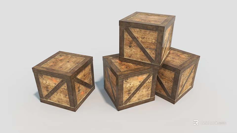 Stacked Wooden Storage Boxes with Vintage Design for Home Organization and Decor 3d model 
