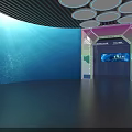 Modern Museum Exhibit Hall Interior With Display Cases Models Lighting And Wall Exhibits