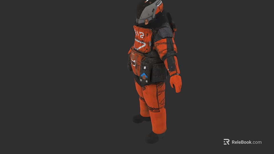 Detailed 3D Sculpture of Orange and Black Protective Suit with Helmet Backpack and Equipment 3d model 