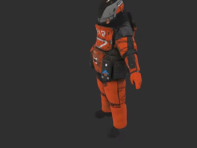 Detailed 3D Sculpture of Orange and Black Protective Suit with Helmet Backpack and Equipment 3d model
