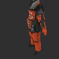 Detailed 3D Sculpture of Orange and Black Protective Suit with Helmet Backpack and Equipment
