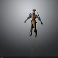 Futuristic Biomechanical Character With Silver Armor Green Red Accents And Long Tunic