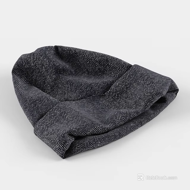 Gray Herringbone Knitted Beanie Hat With Soft Warm Texture For Winter Fashion 3d model 
