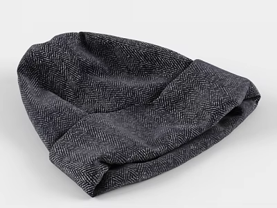 Gray Herringbone Knitted Beanie Hat With Soft Warm Texture For Winter Fashion 3d model