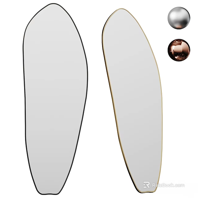 Modern Irregular Shape Mirrors With Black And Gold Frames And Decorative Metallic Balls 3d model
