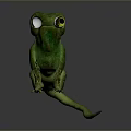 Vibrant Green Chameleon With Yellow Eyes And Red Stripes On Gray Background