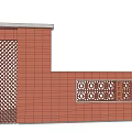 Red Brick Feature Wall with Lattice Design and Decorative Panels Layout 3d model