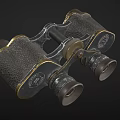 Vintage Antique Binoculars With Textured Metal Surface And Gold Silver Accents
