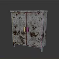 Rusted Metal Storage Cabinet With Double Doors And Distressed Vintage Finish