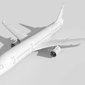 Modern White and Blue Passenger Jet Parked on Airport Tarmac With Large Wings and Engines