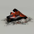 Burning Fireplace With Roaring Flames And Stacked Wood Logs On Metal Rack