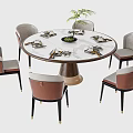 Elegant Modern Round Dining Table Set With Six Upholstered Chairs And Marble Top 3d model
