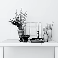Stylish Decorative Ornament Combination With Lavender Vase Photo Frame Pens And Marble Tabletop