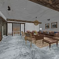 Modern Living Room Interior With Wooden Ceiling Brick Wall Sofa Coffee Table And Rug