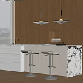 Modern Kitchen Interior Design With Marble Island Counter Wooden Cabinets Pendant Lights And Bar Stools
