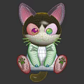 Cute Cartoon Cat In Sitting Pose With Black White Fur Pink Ears And Big Eyes