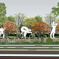 Silver Sports Sculptures in Outdoor Park With Trees Running Track And People Cycling Nearby