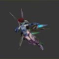 Mech Style Game and Movie Character With Armor Blue Glowing Elements Mechanical Wings