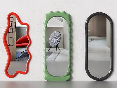 Three Colorful Decorative Mirrors With Irregular Wavy And Oval Shapes For Home Decor 3d model