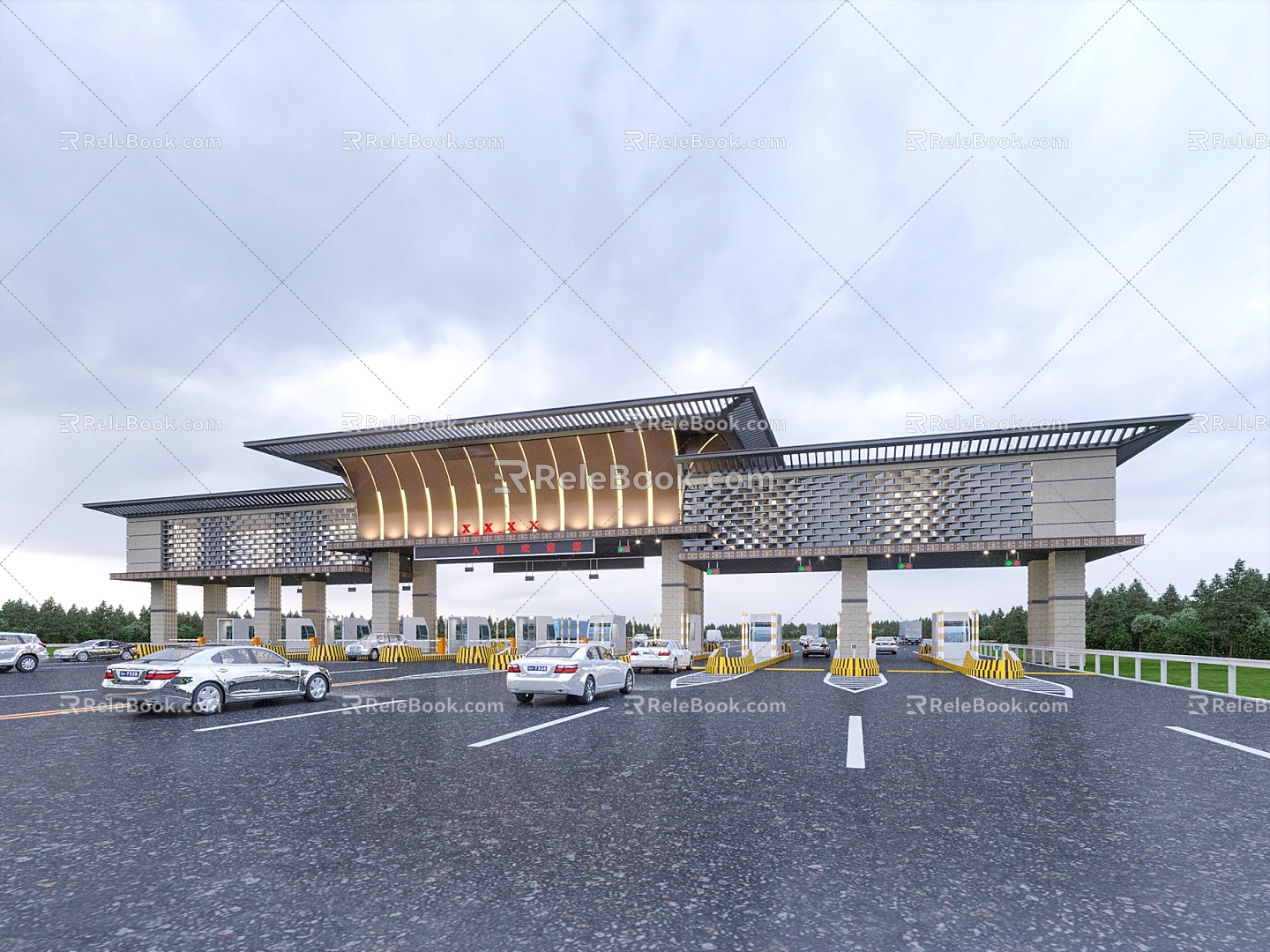 Chinese-style high-speed toll station city portal gate house 3d model