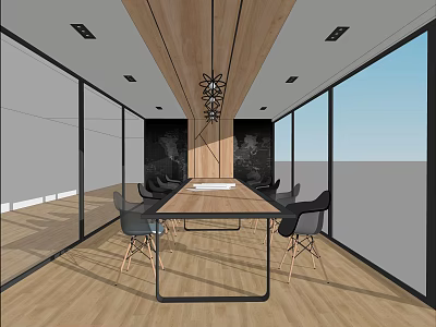 Modern Conference Room Interior With Large Windows Long Table And Black Chairs 3d model