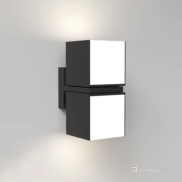 Modern Wall Light with Black Frame White Panels Double Cube Wall Mounted Design 3d model 
