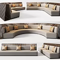 Modern Sectional Sofa Set With Curved Design Wooden Armrests Light Gray Fabric And Cushions
