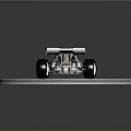 Race Car Model with Blue Red Flame Pattern Large Wheels Open Frame on Circular Stand