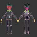 Two Cartoon Characters In Green Jackets With Hats And Police Badge Front Back Views