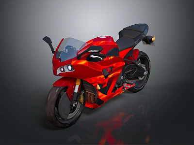 Red Sporty Motorcycle with Sleek Aerodynamic Design Black Seat and Modern Headlights 3d model
