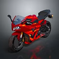 Red Sporty Motorcycle with Sleek Aerodynamic Design Black Seat and Modern Headlights