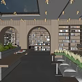 Modern Library Book Bar Bookstore Bookshelf Bookcase Desk 3d model