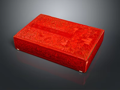Red Carved Lacquer Box With Intricate Patterns And Smooth Glossy Surface 3d model