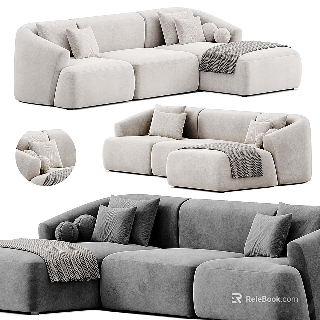 Modern Sectional Sofa with Soft Upholstery Plush Pillows and Knit Throw Comfortable Living Room Seating 3d model 